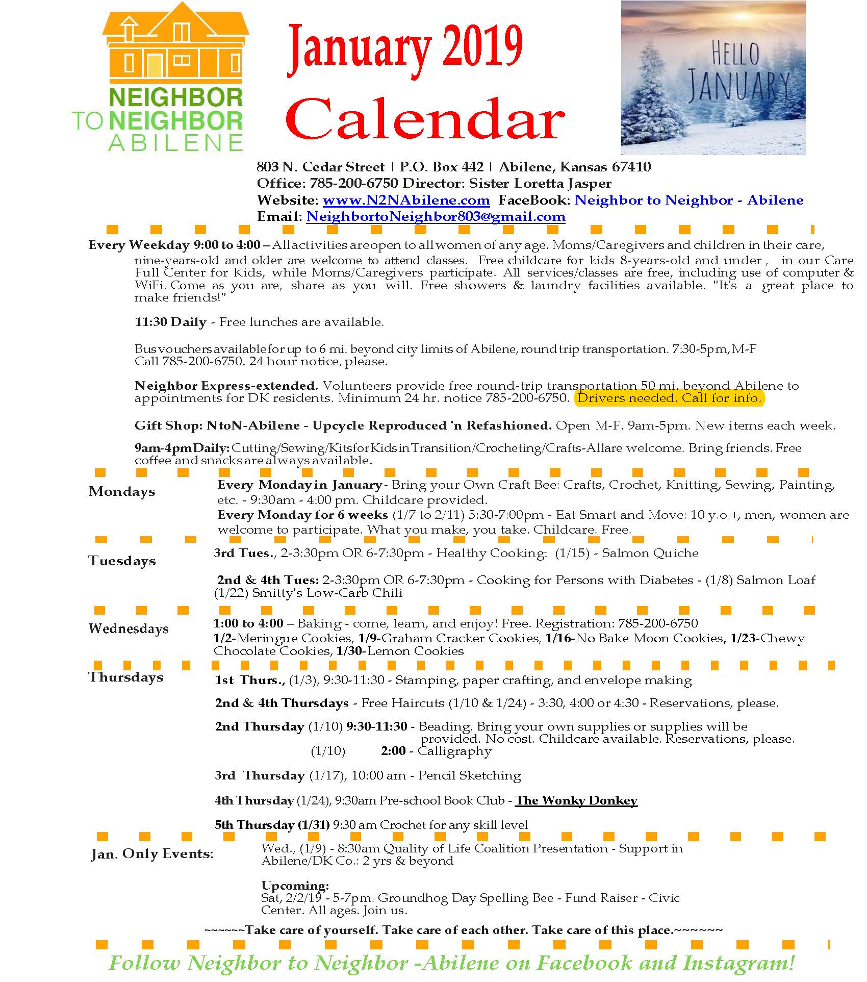 Calendar of Events Neighbor To NeighborAbilene